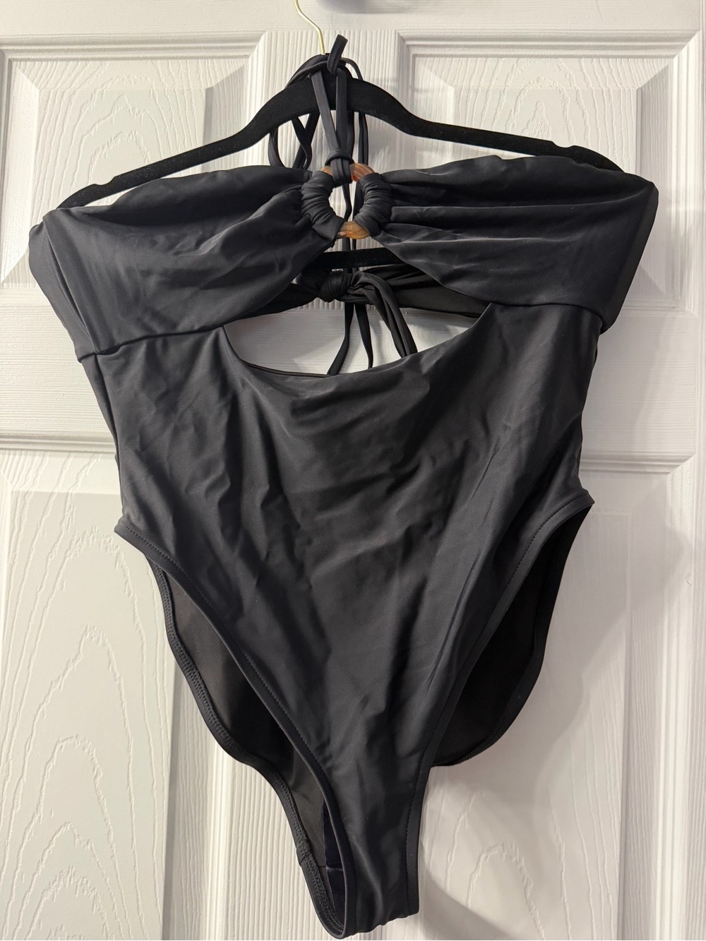 Fashion Nova Black One-Piece Swimsuit with Twist Ring Detail